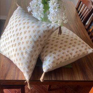 Cream and Gold Patterned Throw Pillows